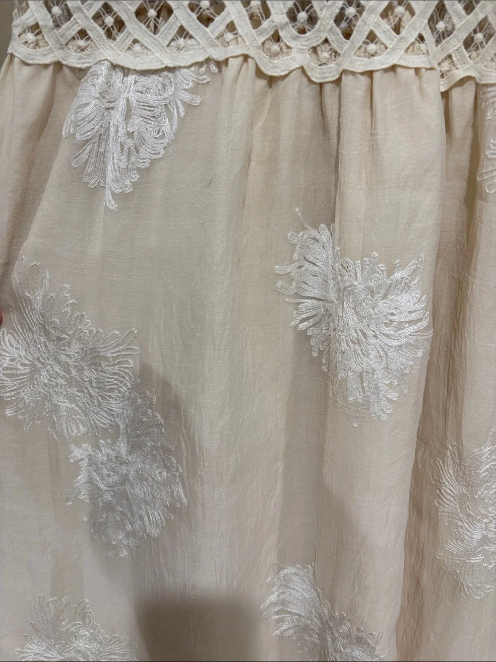 Lace Bodice Cream Maxi Dress with Delicate Overlay - Picture 4 of 5